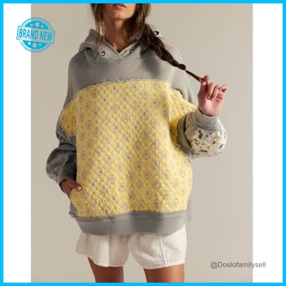 Oversized Floral Graphic Hoodie Long Sleeve Pullover Sweatshirt Y2K Chic - Picture 2 of 5